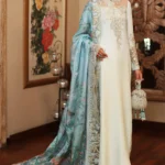 Azure Silk Suit with Embroidered Dupatta – Elegant & Stylish