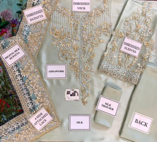 Azure Silk Suit with Embroidered Dupatta – Elegant & Stylish