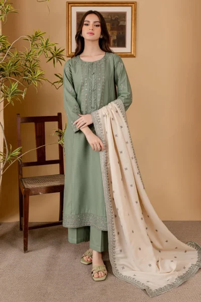 BATIK-Dhanak Embroidered 3pc with Pashmina Shawl