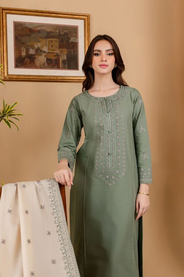 BATIK-Dhanak Embroidered 3pc with Pashmina Shawl