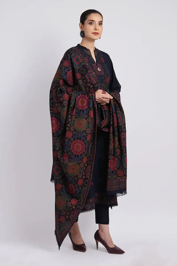 Bareeze-Blue Dhanak Embroiered 3pc with Embroidered Shawl