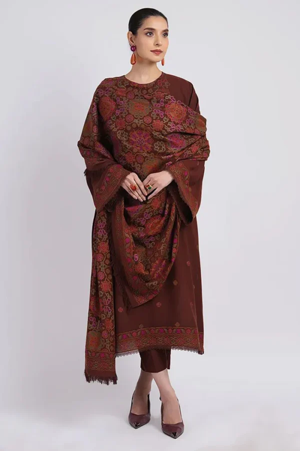 Bareeze-Embroiered Dhanak 3pc with Embroidered Shawl