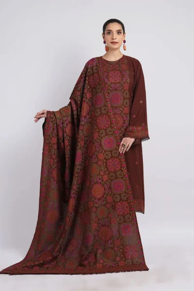 Bareeze-Embroiered Dhanak 3pc with Embroidered Shawl