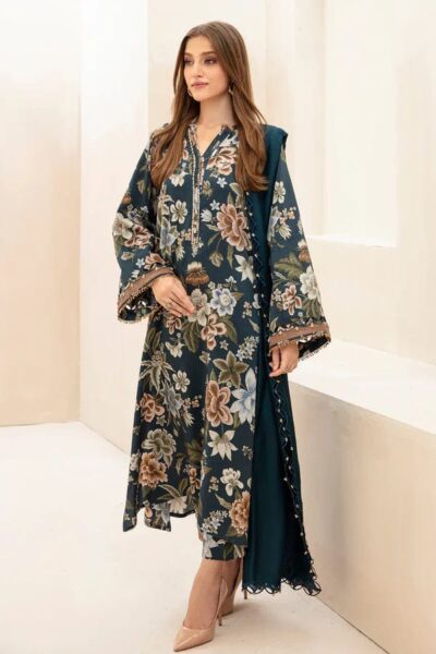 Baroque-Printed Khaddar 3pc Dress