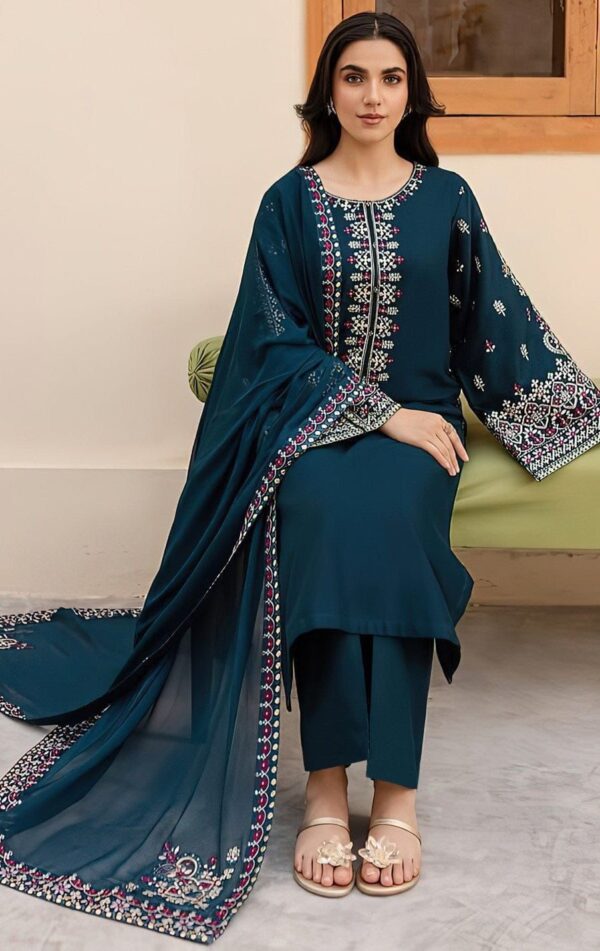 Batik-Heavy Embroidered Dhanak 3pc