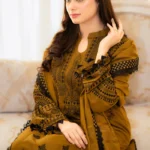 Dhanak Heavy Embroidered 3pc with wool shawl