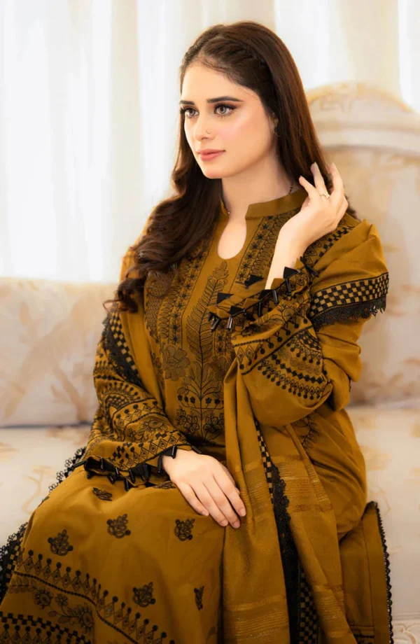 Dhanak Heavy Embroidered 3pc with wool shawl