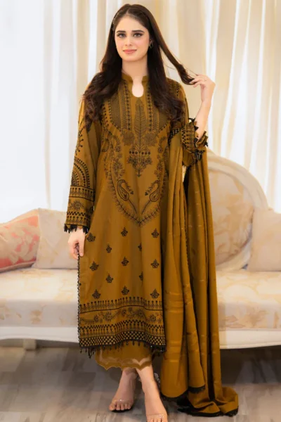 Dhanak Heavy Embroidered 3pc with wool shawl