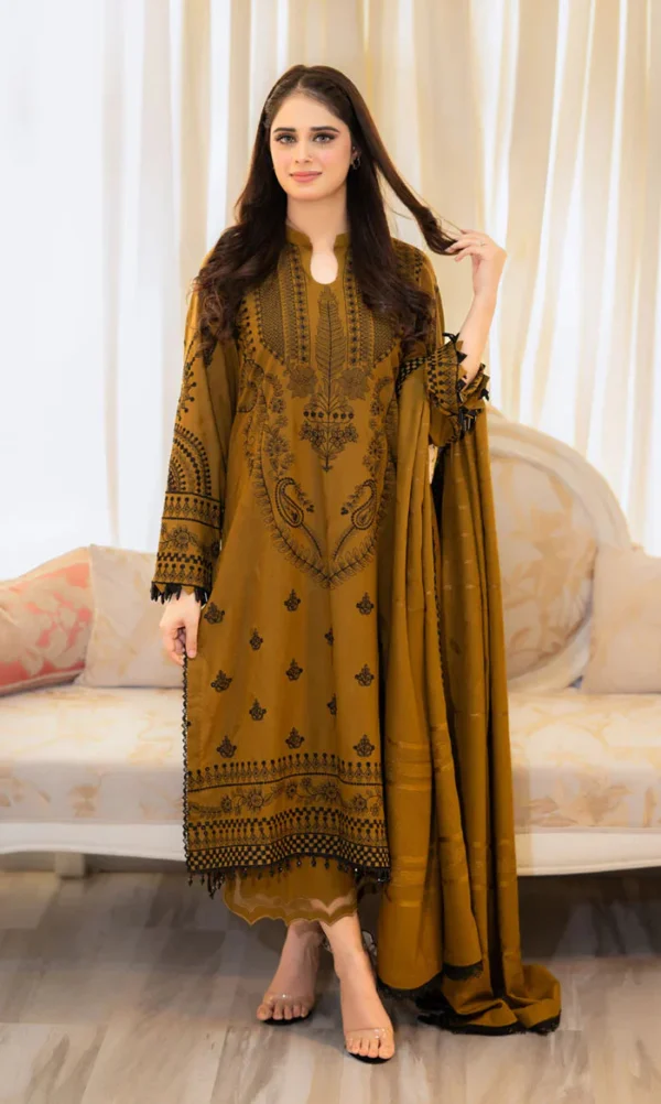 Dhanak Heavy Embroidered 3pc with wool shawl