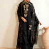 Elegant Black Embroidered 3pc Suit with Floral Dupatta