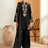 Elegant Black Embroidered 3pc Suit with Floral Dupatta