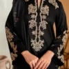 Elegant Black Embroidered 3pc Suit with Floral Dupatta