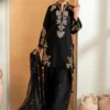 Elegant Black Embroidered 3pc Suit with Floral Dupatta