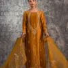 Golden Embroidered Silk 3pc – Festive Mehndi & Wedding Wear