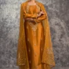 Golden Embroidered Silk 3pc – Festive Mehndi & Wedding Wear