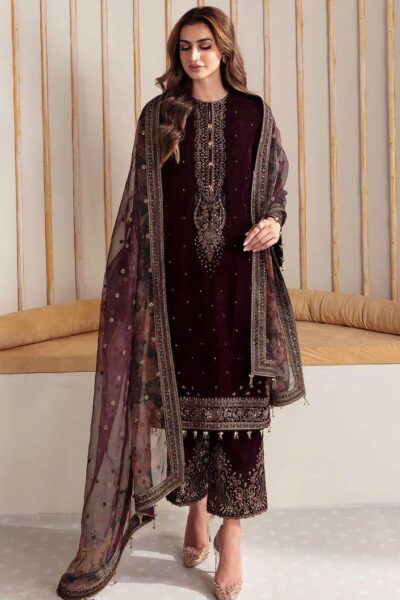 Jazmine-Velvet Embroidered Party Wear 3pc