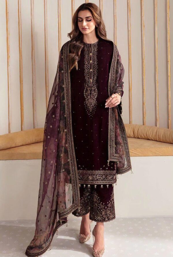 Jazmine-Velvet Embroidered Party Wear 3pc