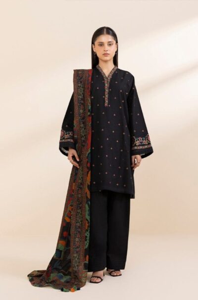 Sapphire Black Dhanak Digital Printed 3pc–Winter Collection