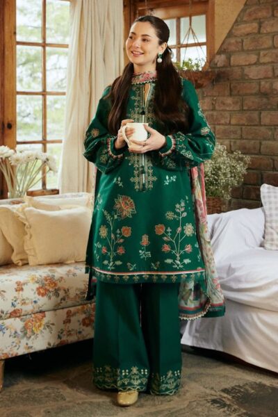 Zara Shahjahan-Dhanak emroidery 3pc with Pashmina Shawl