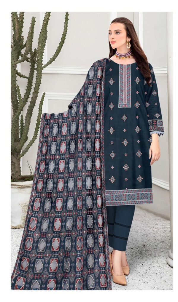 Bareeze Dhanak Embroidery 3pc Suit with Laser Cutwork Shawl