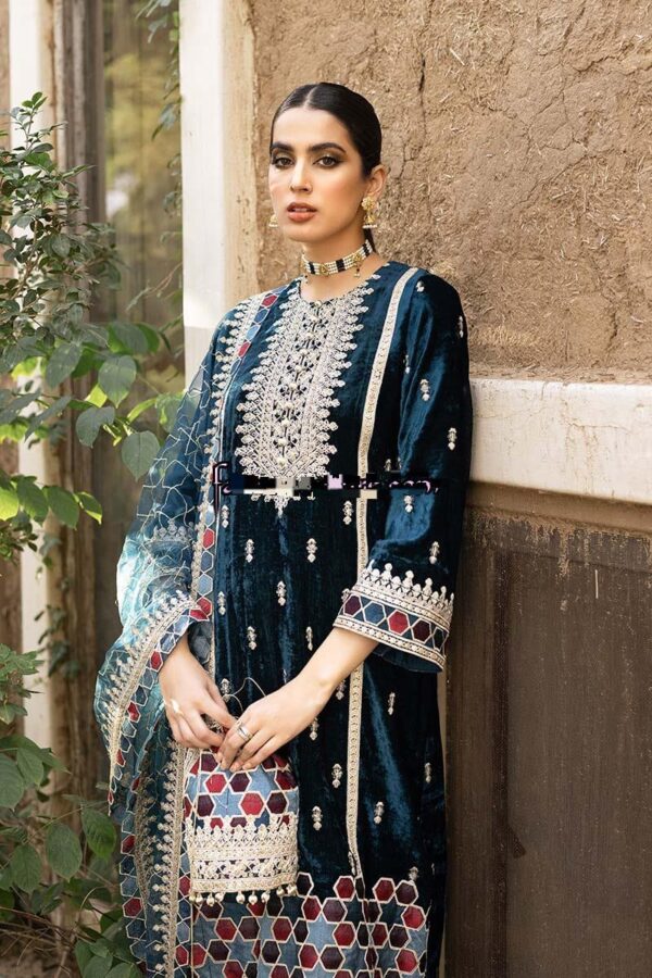 Cross Stitch-Sapphire Blue Embroidered 3pc