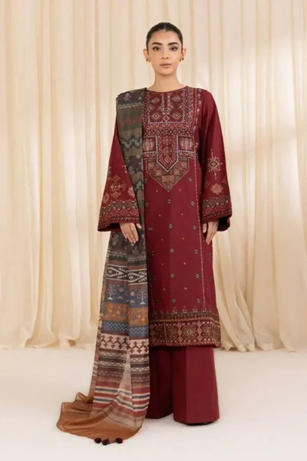 sapphire-Dhanak 3pc Embroidered with Digital wool Shawl