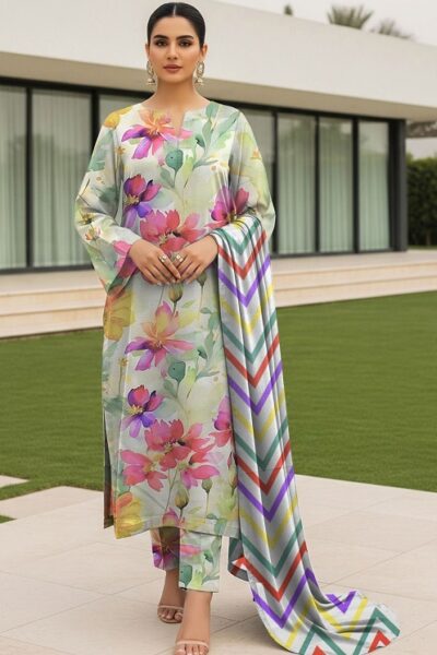 Digital Printed Karandi with Wool Shawl (034)