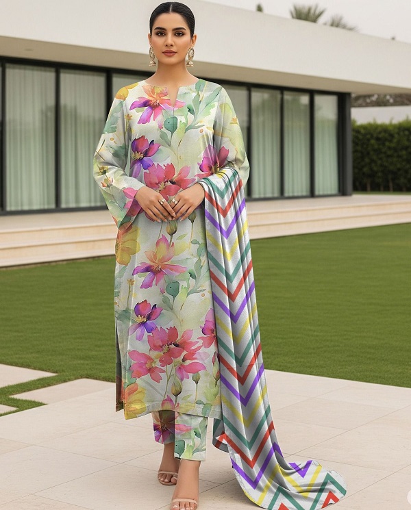 Digital Printed Karandi with Wool Shawl (034)