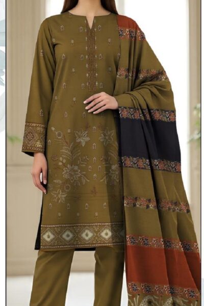 Bareeze-Embroidered 3pc with Rangoli Shawl