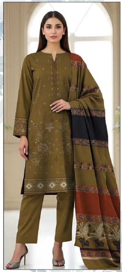 Bareeze-Embroidered 3pc with Rangoli Shawl