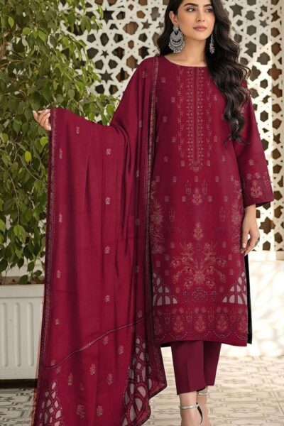 Dhanak Embroidered 3pc with Cutwork Pallu Shawl