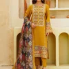 Embroidered front, sleeves; plain back, trouser; digital printed shawl