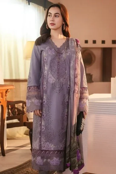 Heavy Embroidered Dhanak 3pc Suit