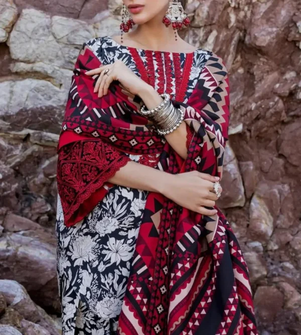 Khaddar Printed with Embroidery Patches 3pc