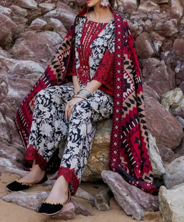 Khaddar Printed with Embroidery Patches 3pc