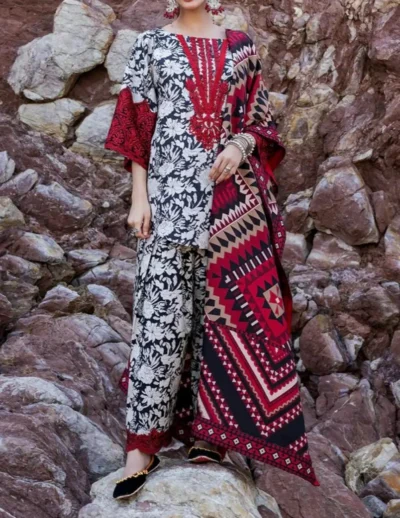 Khaddar Printed with Embroidery Patches 3pc