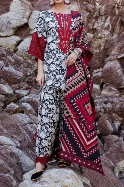Khaddar Printed with Embroidery Patches 3pc