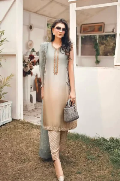 Lulusar Tie N Die Formal Silk Wear Dress with Hand Embellishments