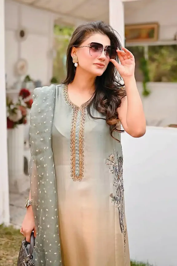 Lulusar Tie N Die Formal Silk Wear Dress with Hand Embellishments