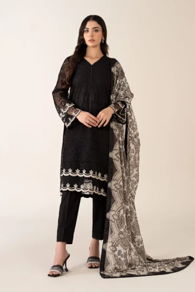 Maria B-Embroidered Black Dhanak 3pc