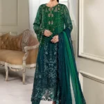 Maria B-Embroidered Emerald Chiffon Partywear 3pc