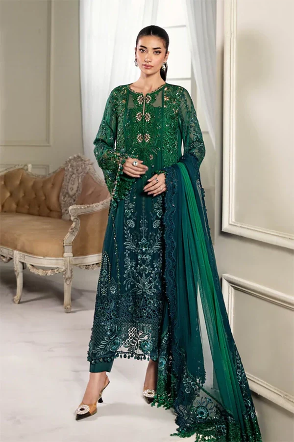 Maria B-Embroidered Emerald Chiffon Partywear 3pc