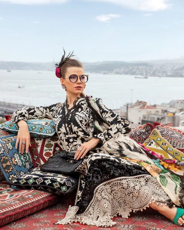 Maria B Mprint Black and white Khaddar Embroidered Dress