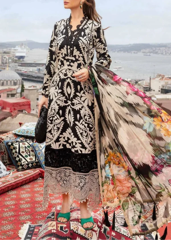 Maria B Mprint Black and white Khaddar Embroidered Dress