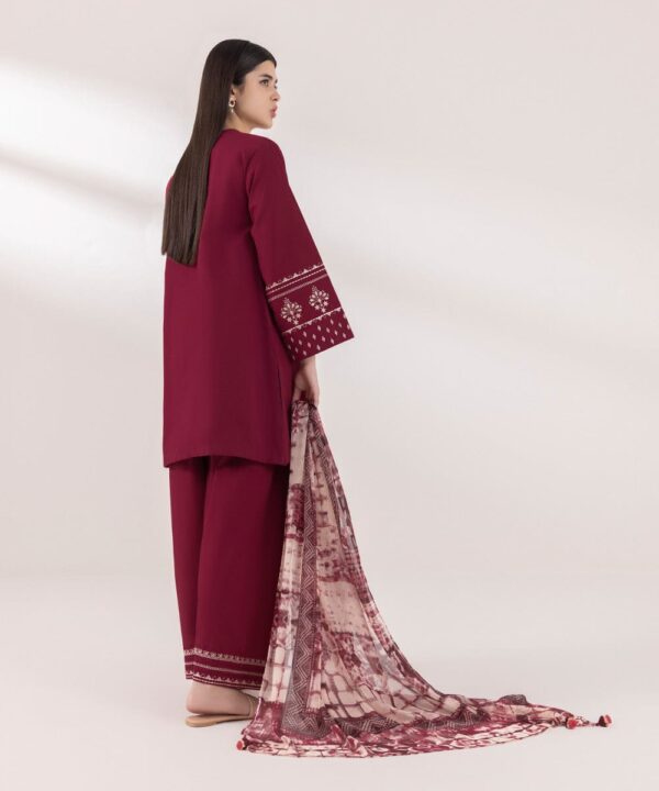 Sapphire-Embroidered Dhanak 3pc with Digital Prnted Shawl