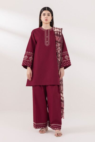 Sapphire-Embroidered Dhanak 3pc with Digital Prnted Shawl