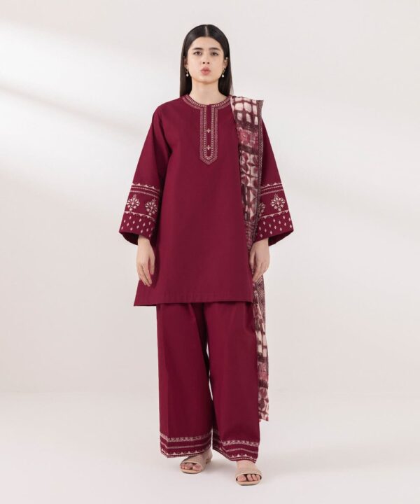 Sapphire-Embroidered Dhanak 3pc with Digital Prnted Shawl