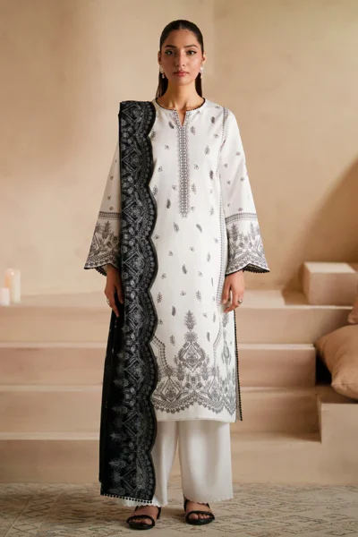 Seran-Dhanak 3pc Embroidered Suit
