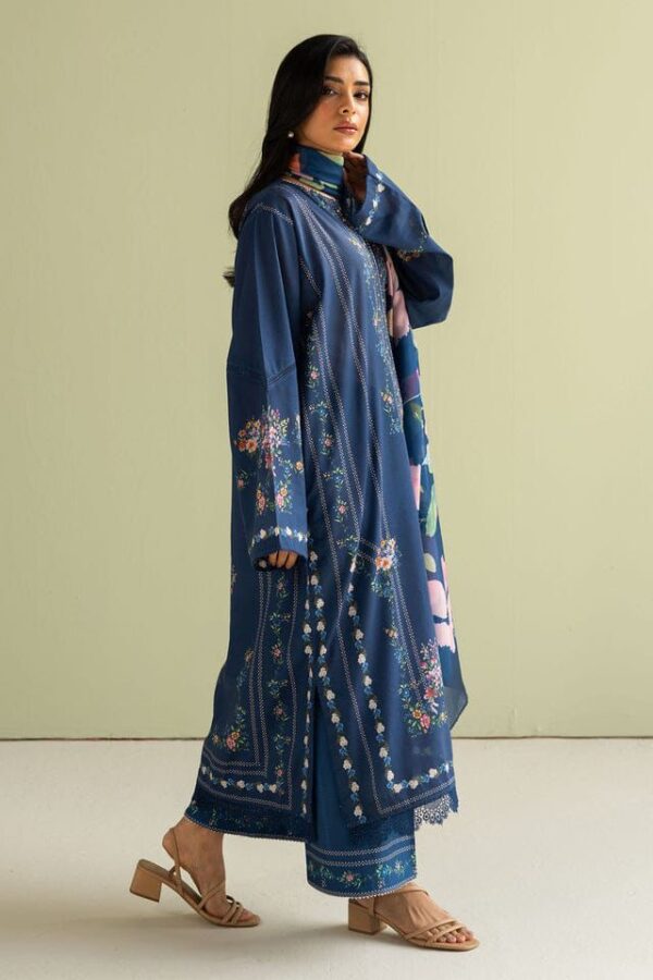 ZaraShahjahan-Dhanak Blue Embroidered 3pc