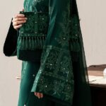Luxury Green Embroidered Dress |Elegant Mirror Work